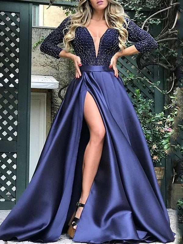 Solid Slit Big Swing Flowy Party dress Elegant Maxi Dress - Image 6