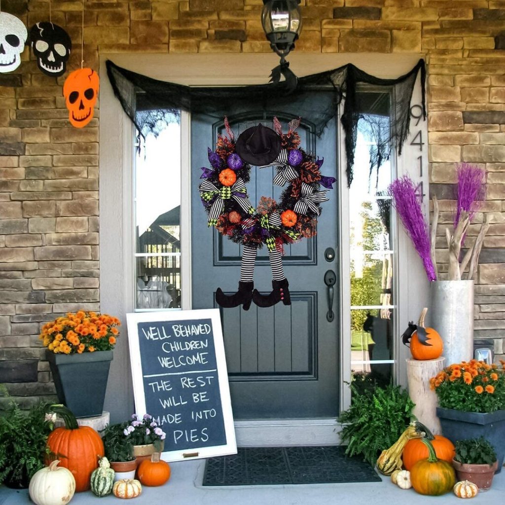 New 2021 Halloween Wreath With Hat Legs Front Door Hanging Wreath ...