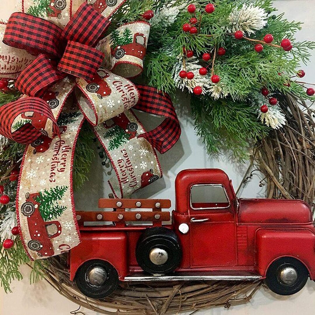 Red Farmhouse Truck Outdoor Christmas Wreath Winter Wreath - Image 7
