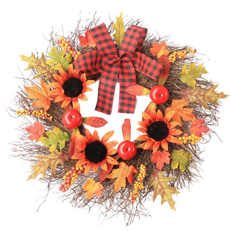Sunflower Wreath With Maple Leaves For Fall Decoration - Image 3