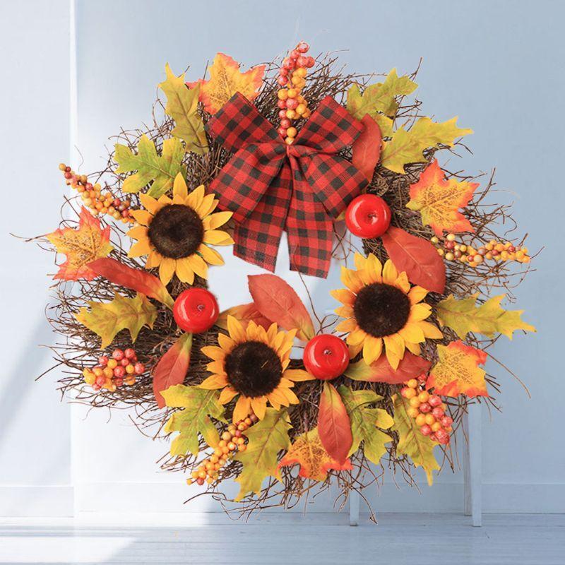 Sunflower Wreath With Maple Leaves For Fall Decoration - Image 10
