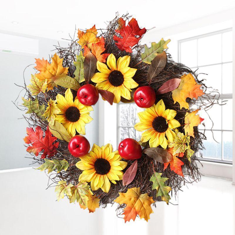 Sunflower Wreath With Maple Leaves For Fall Decoration - Image 2