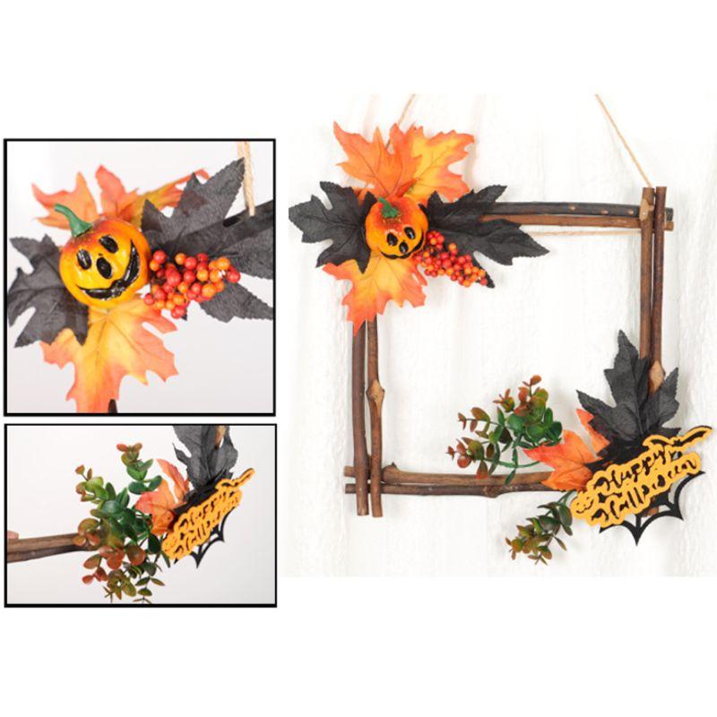 Wooden Halloween Decoration Star Hanging Ornament Wreath - Image 3