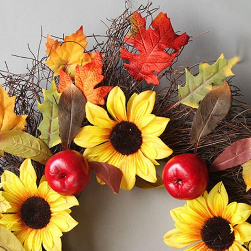 Sunflower Wreath With Maple Leaves For Fall Decoration - Image 5