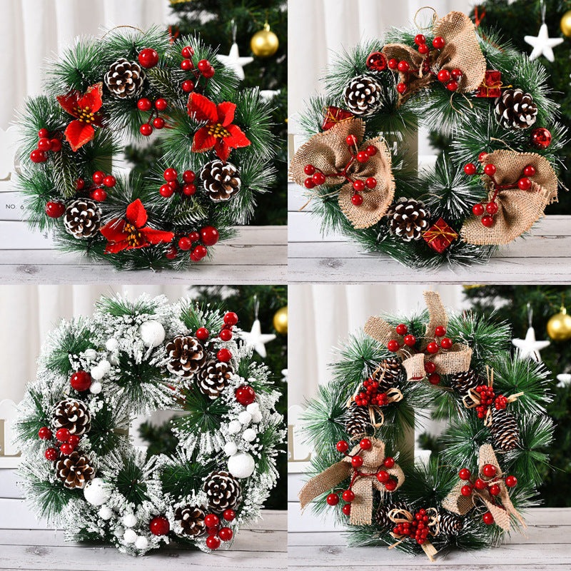 Burlap Bowknot And Pine Cones Outdoor Christmas Wreath For Windows