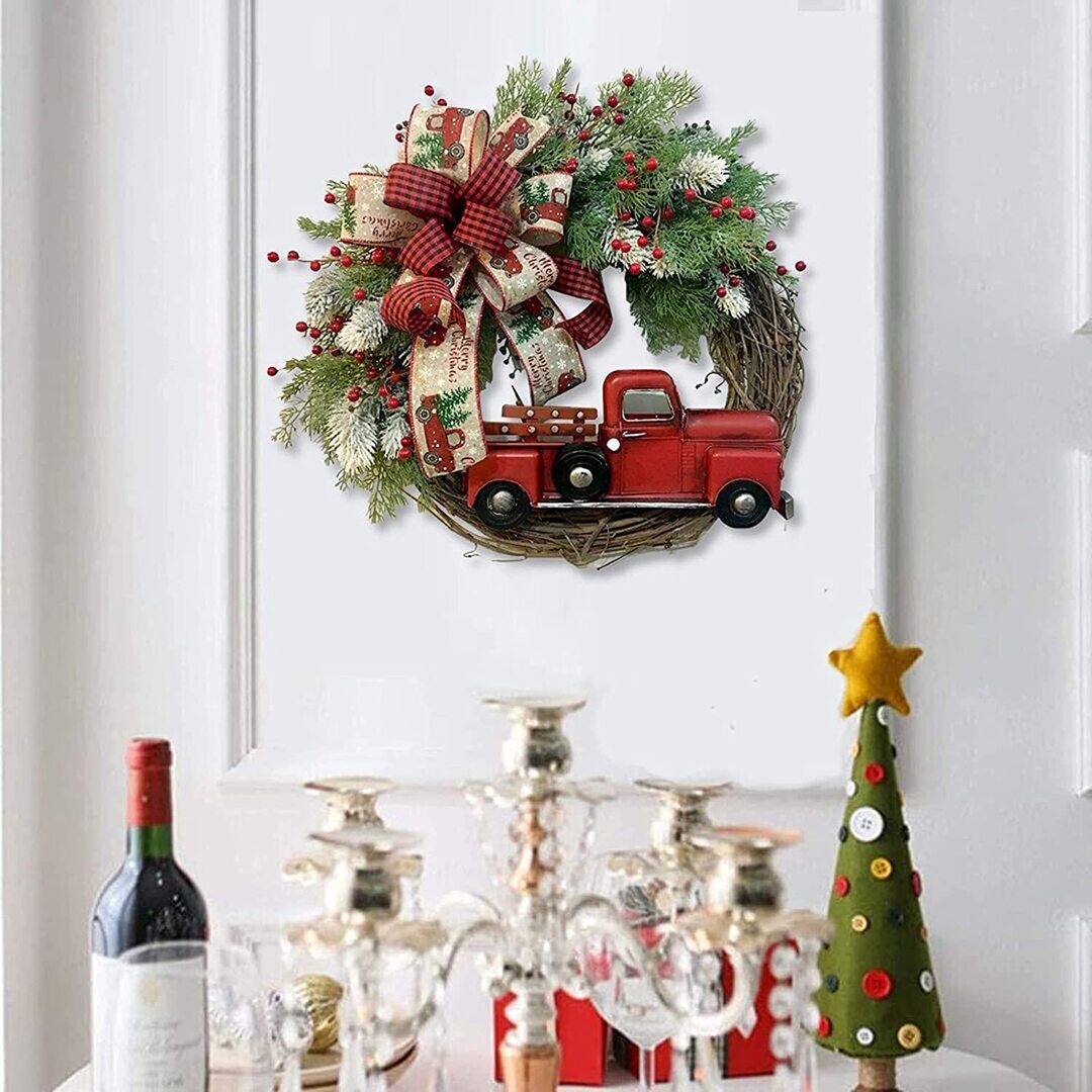 Red Farmhouse Truck Outdoor Christmas Wreath Winter Wreath - Image 6