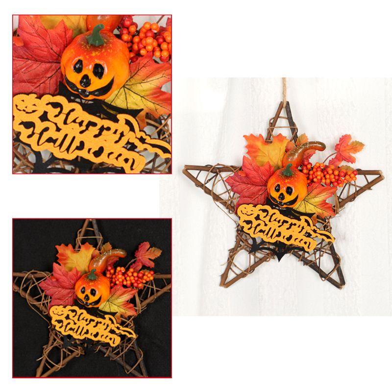 Wooden Halloween Decoration Star Hanging Ornament Wreath - Image 4