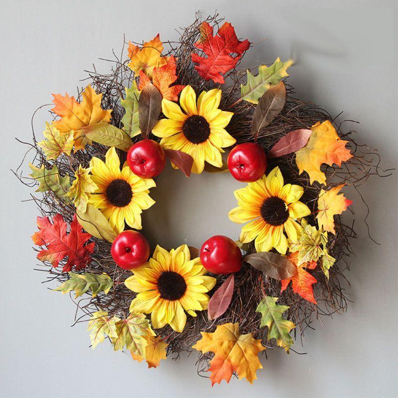 Sunflower Wreath With Maple Leaves For Fall Decoration