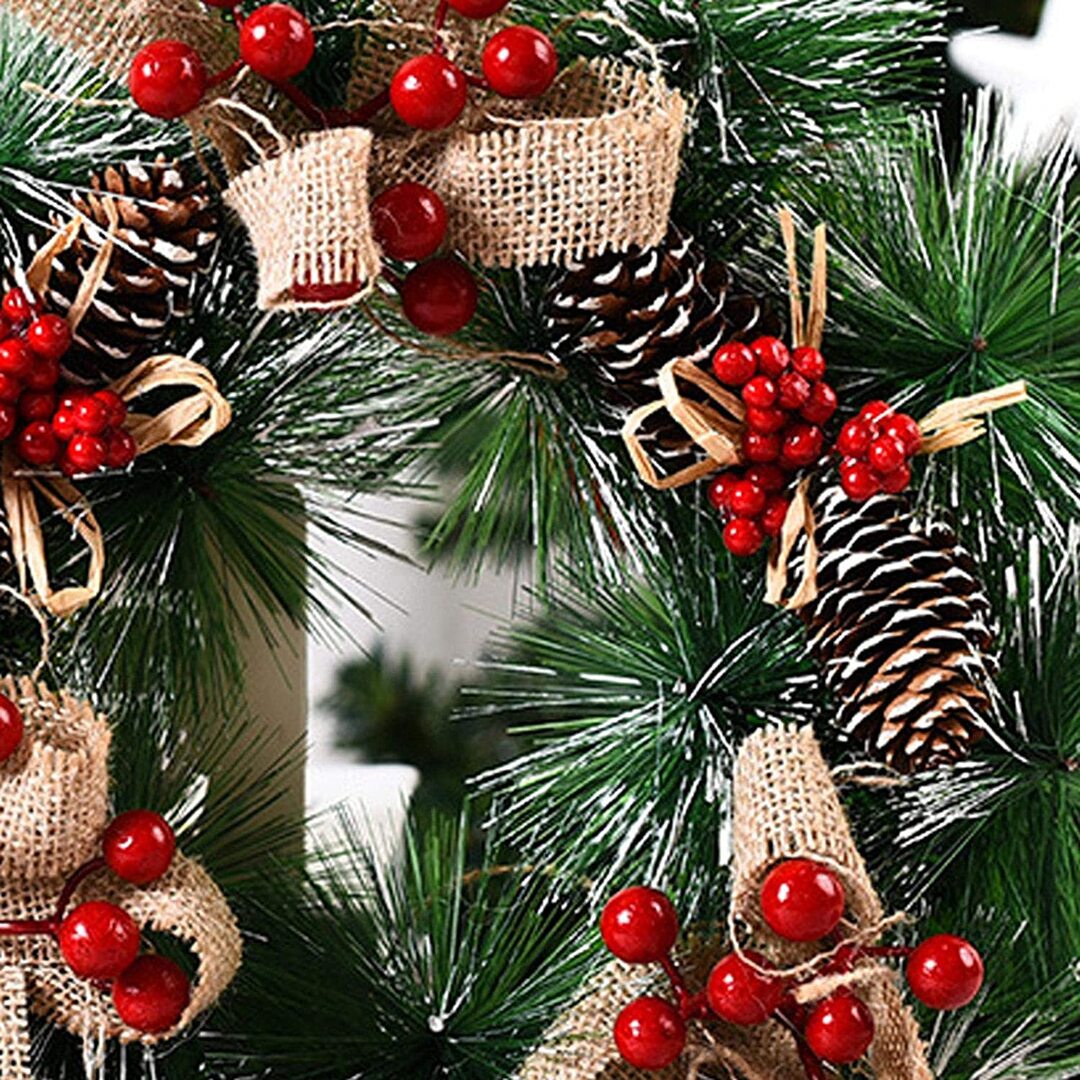 Burlap Bowknot And Pine Cones Outdoor Christmas Wreath For Windows - Image 3