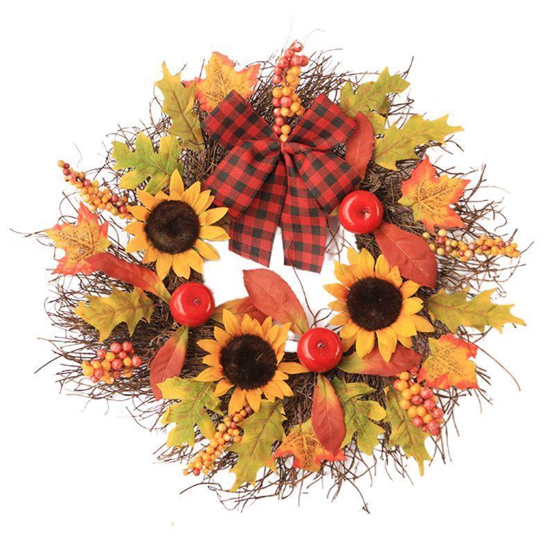 Sunflower Wreath With Maple Leaves For Fall Decoration - Image 6