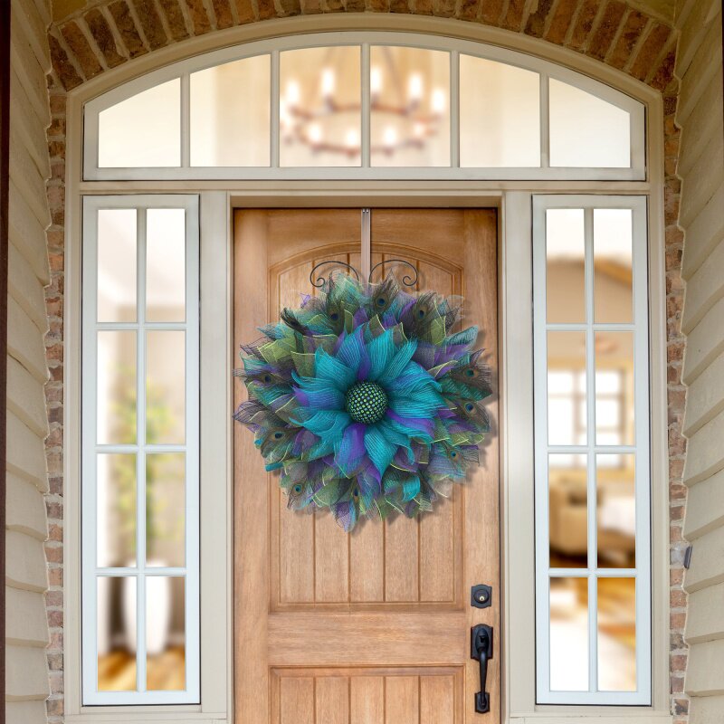 Peacock Pattern Burlap Sunflower Wreath Outdoor Summer Wreaths For Front Door - Image 7