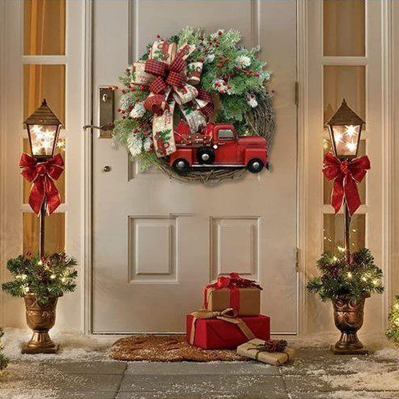 Red Farmhouse Truck Outdoor Christmas Wreath Winter Wreath - Image 5