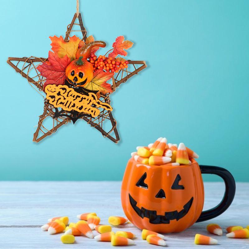 Wooden Halloween Decoration Star Hanging Ornament Wreath - Image 7