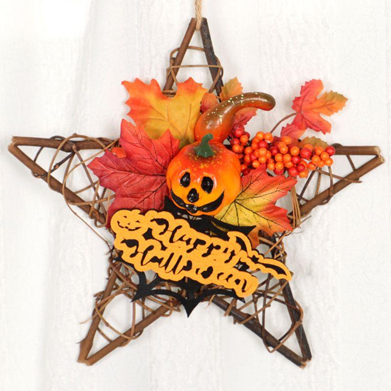 Wooden Halloween Decoration Star Hanging Ornament Wreath - Image 2