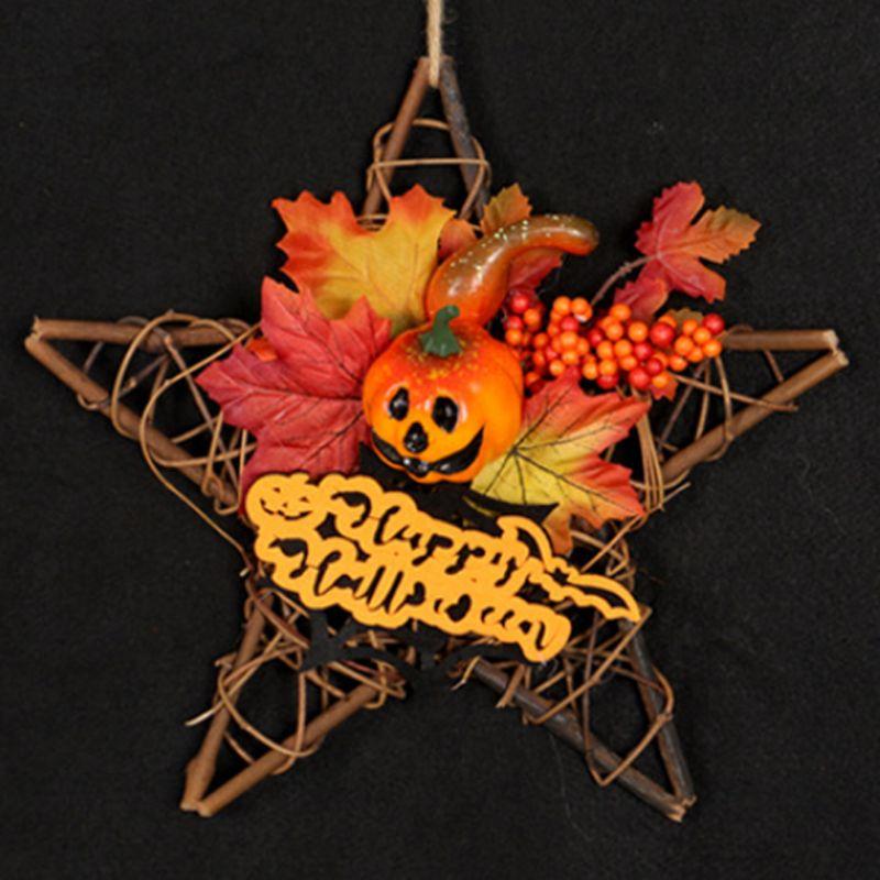 Wooden Halloween Decoration Star Hanging Ornament Wreath - Image 5