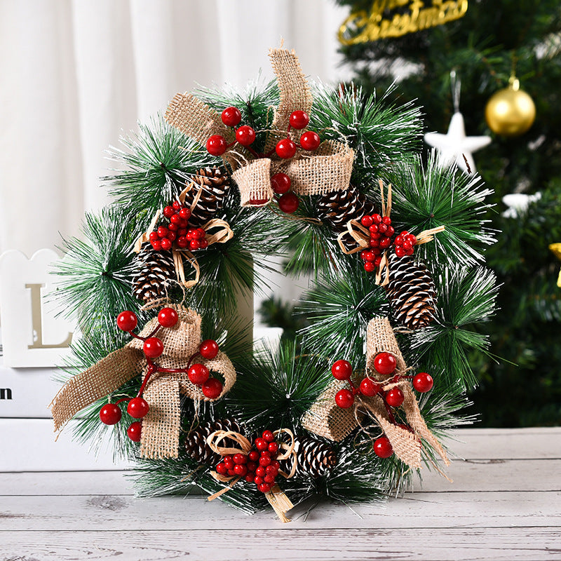 Burlap Bowknot And Pine Cones Outdoor Christmas Wreath For Windows - Image 5