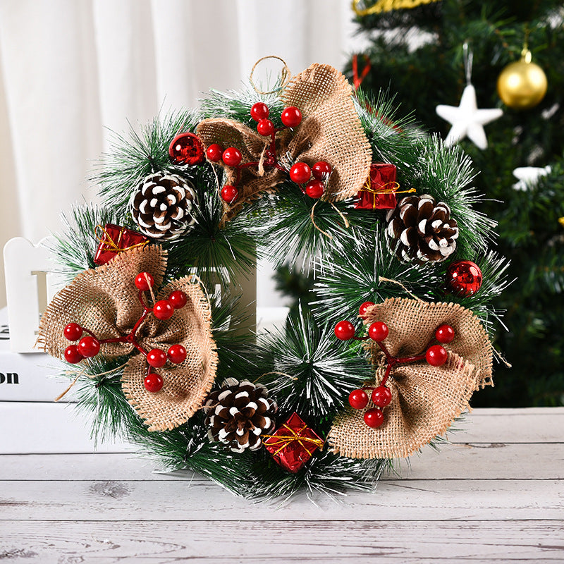 Burlap Bowknot And Pine Cones Outdoor Christmas Wreath For Windows - Image 2