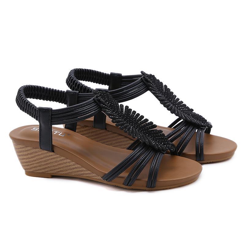 Women's Flower Rhinestone Wedge Sandals - Image 11