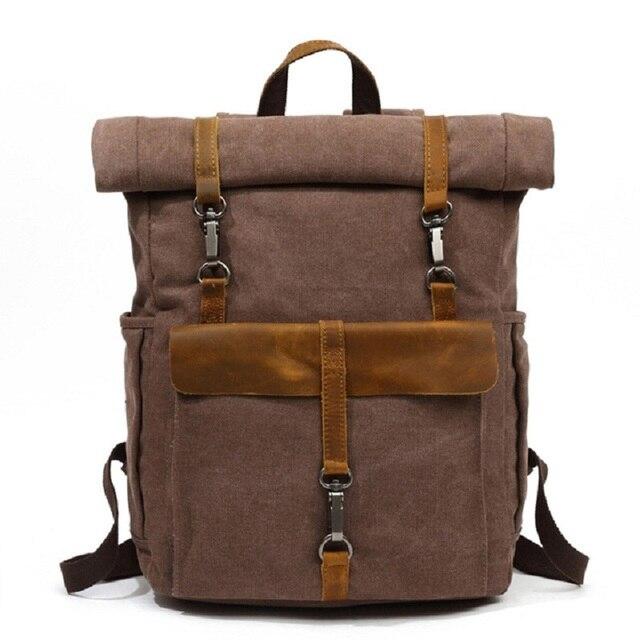 Canvas and Leather Roll-Top Vintage Backpack - Image 13