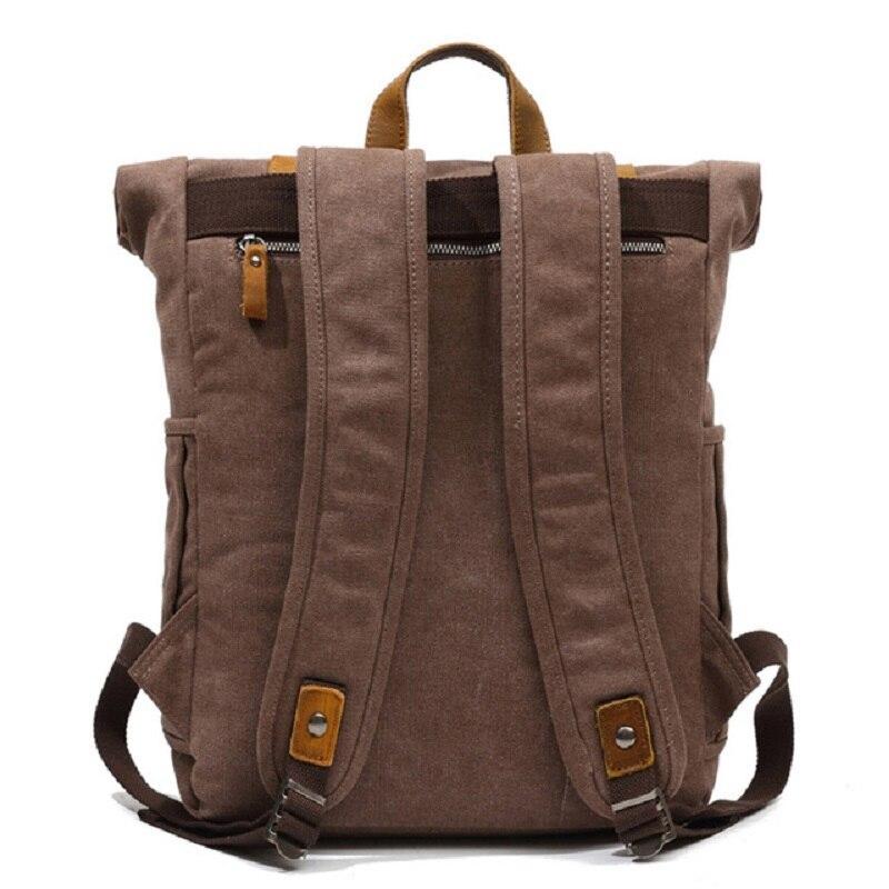 Canvas and Leather Roll-Top Vintage Backpack - Image 3