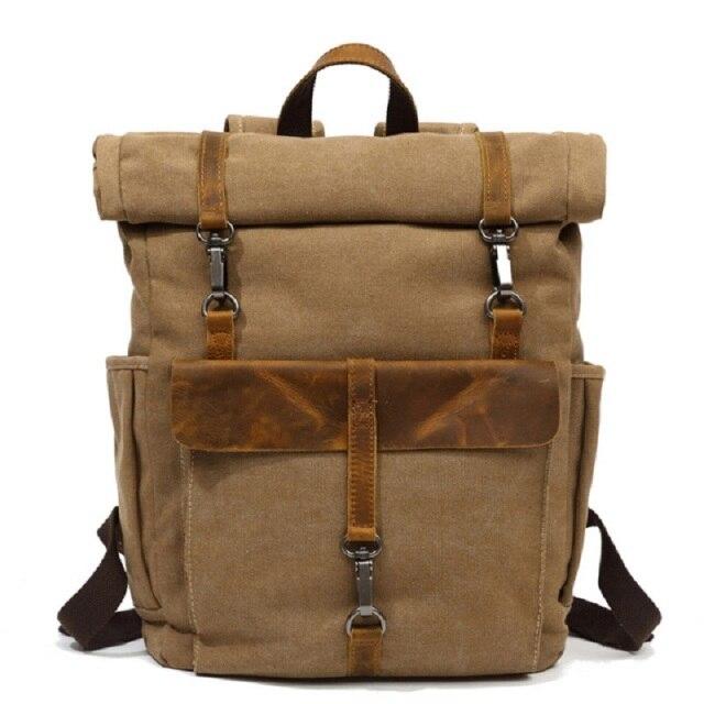 Canvas and Leather Roll-Top Vintage Backpack - Image 14