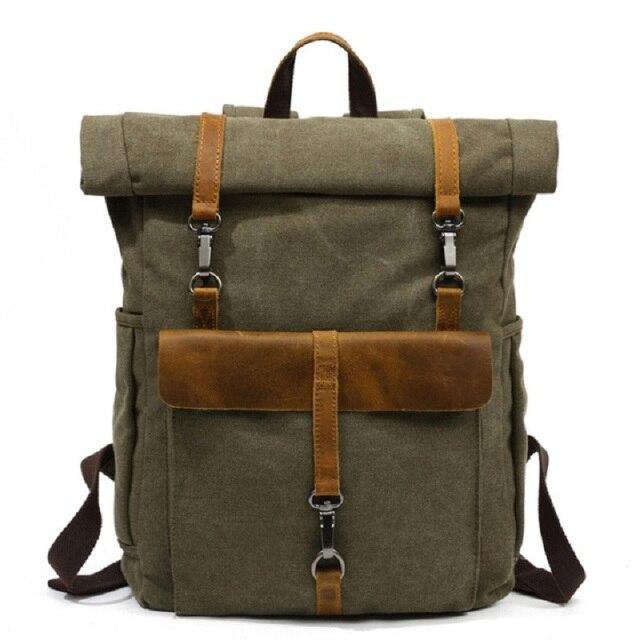 Canvas and Leather Roll-Top Vintage Backpack - Image 6