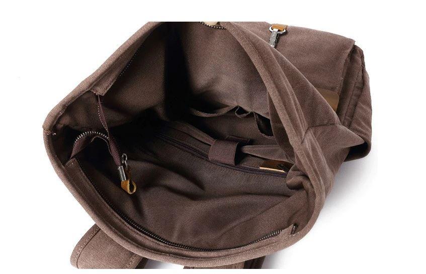 Canvas and Leather Roll-Top Vintage Backpack - Image 11