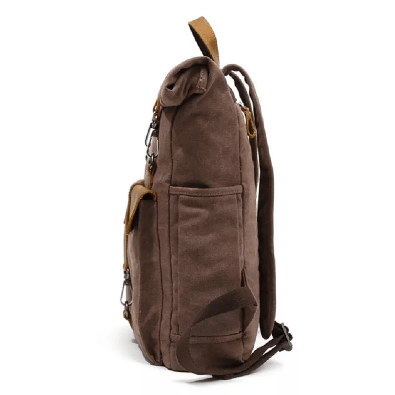 Canvas and Leather Roll-Top Vintage Backpack - Image 9