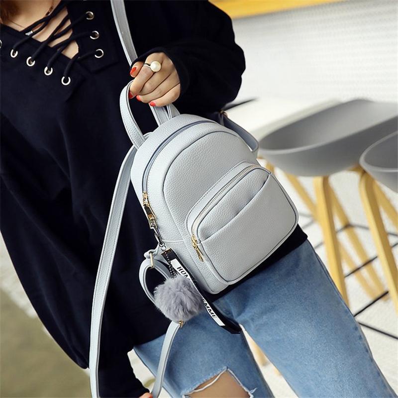 Fuzzy Ball' Pendant Mini Faux-Leather Backpack - Image 6