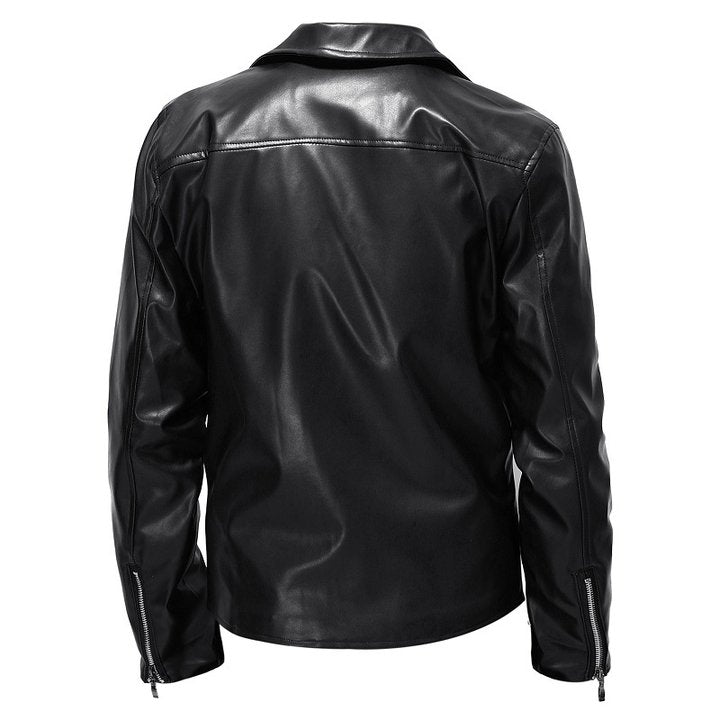 Mens Autumn PU All-match Casual Lapel Motorcycle Leather Jacket - Image 5