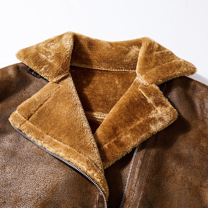 Mens RAF Aviator Faux Fur Leather Jacket Coat Bomber Fleece Pilot Flying Outwear - Image 11