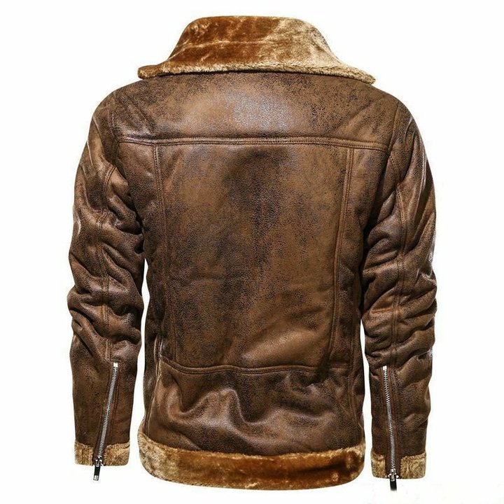 Mens RAF Aviator Faux Fur Leather Jacket Coat Bomber Fleece Pilot Flying Outwear - Image 10