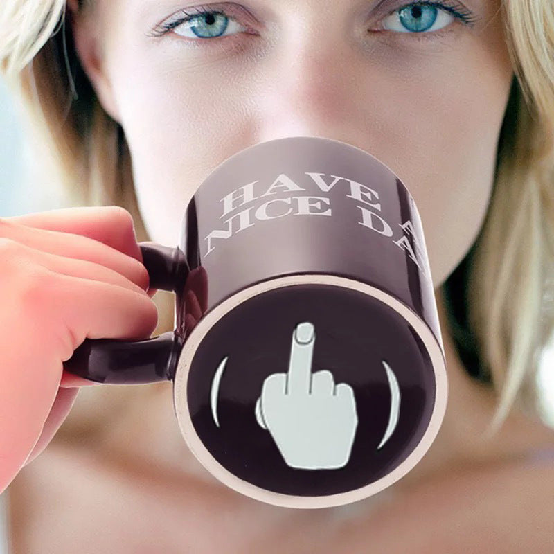 White Elephant Gift Vertical Middle Finger Cup Creative Mug Ceramic Coffee Cup