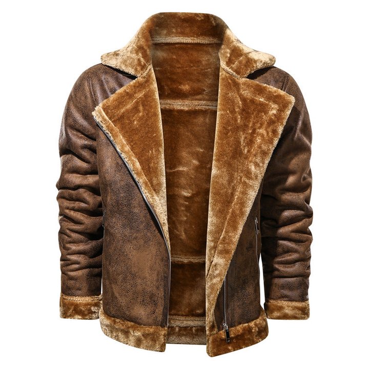 Mens RAF Aviator Faux Fur Leather Jacket Coat Bomber Fleece Pilot Flying Outwear - Image 9