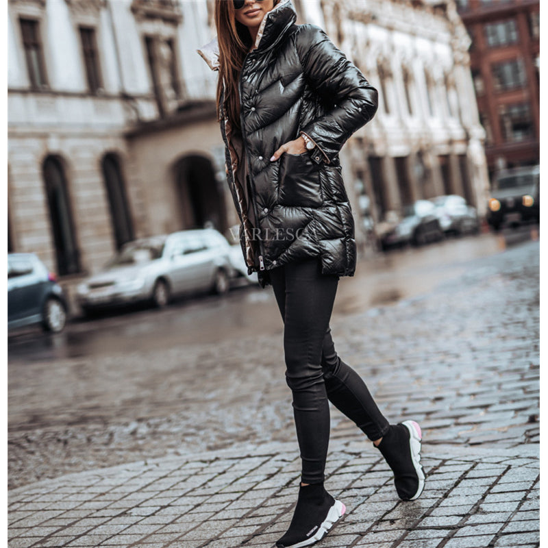 Stand collar puffer women's jacket winter warm outerwear Quilted bubble padded down coat - Image 6