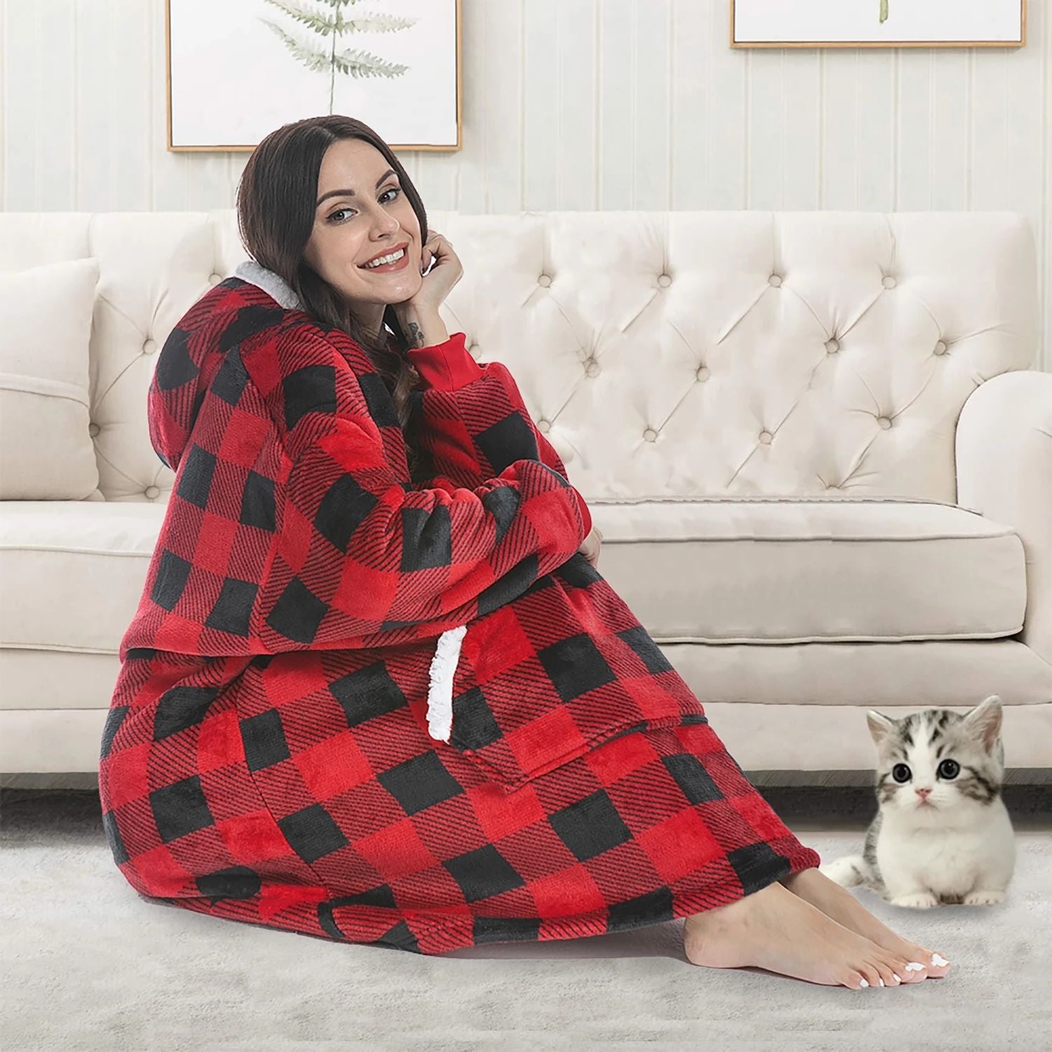 Super Dalian Hoodie Women's Sweatshirt Fleece Wearable Blanket with Sleeves Winter Hoodie Jacket Pattern Pullover - Image 4