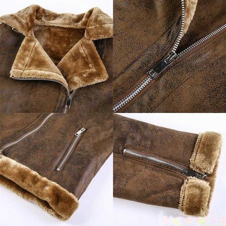 Mens RAF Aviator Faux Fur Leather Jacket Coat Bomber Fleece Pilot Flying Outwear - Image 12