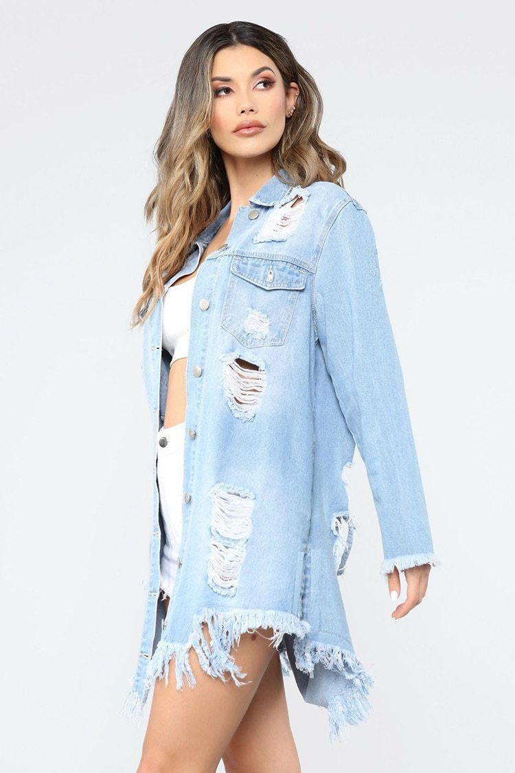 Streetwear Ripped Denim Jacket For Women - Image 4