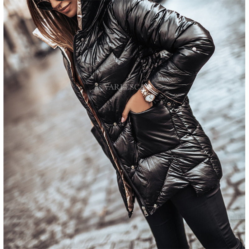 Stand collar puffer women's jacket winter warm outerwear Quilted bubble padded down coat - Image 7
