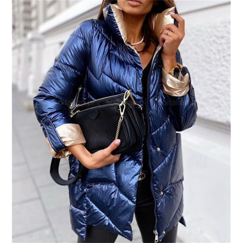 Stand collar puffer women's jacket winter warm outerwear Quilted bubble padded down coat - Image 3