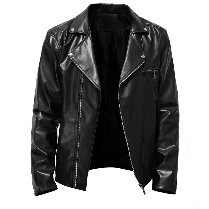 Mens Autumn PU All-match Casual Lapel Motorcycle Leather Jacket - Image 2