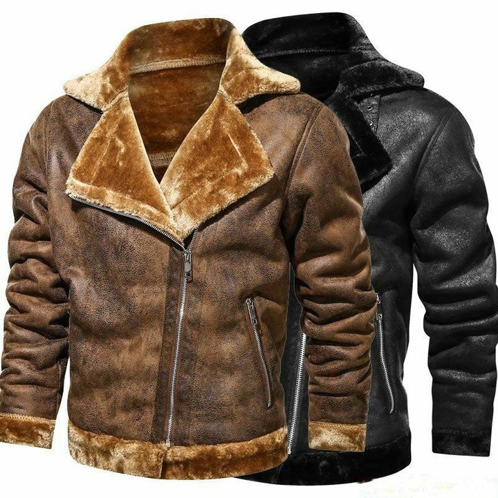 Mens RAF Aviator Faux Fur Leather Jacket Coat Bomber Fleece Pilot Flying Outwear - Image 4