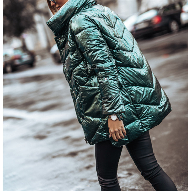 Stand collar puffer women's jacket winter warm outerwear Quilted bubble padded down coat - Image 5