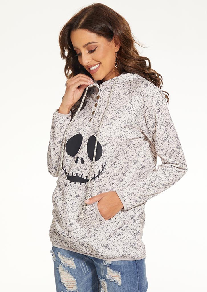 Jack Skellington Face Print Gray Christmas Hoodie - Image 6