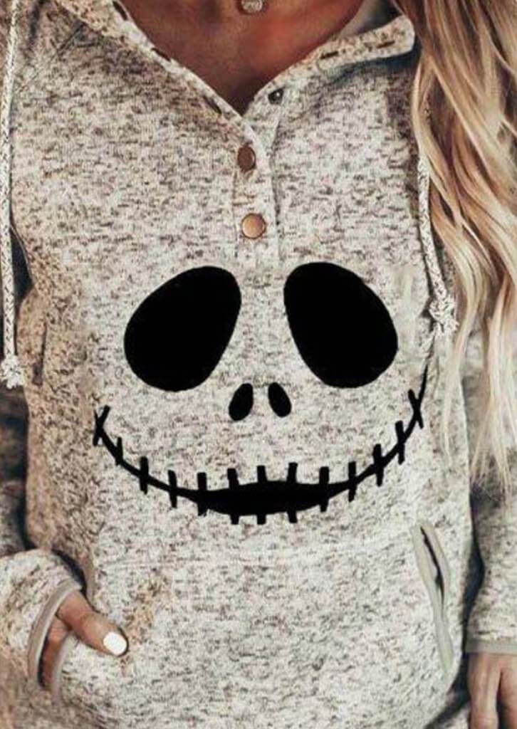 Jack Skellington Face Print Gray Christmas Hoodie - Image 9