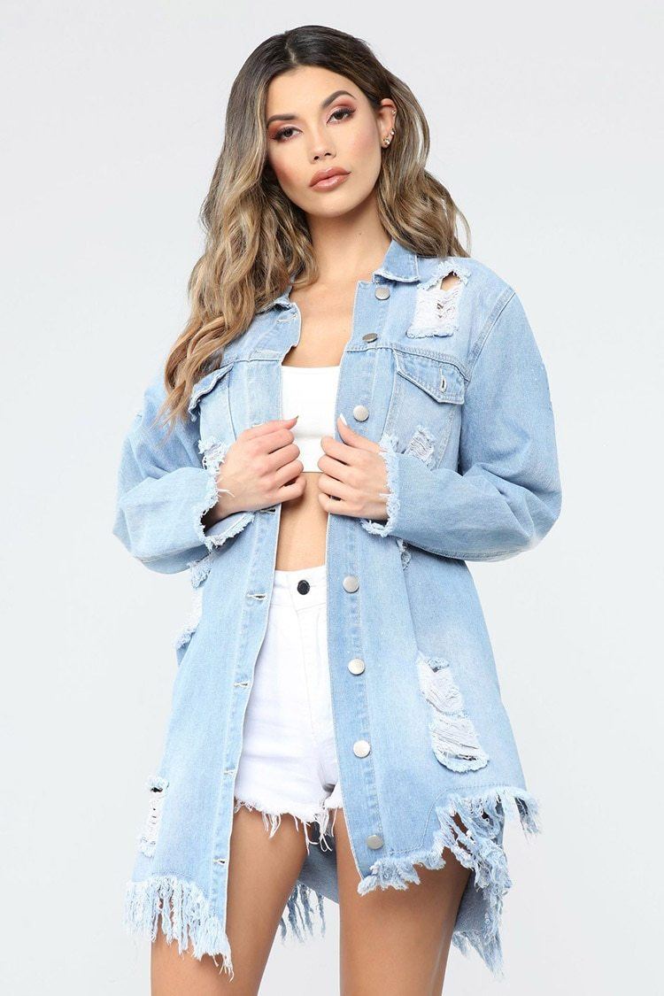 Streetwear Ripped Denim Jacket For Women - Image 3
