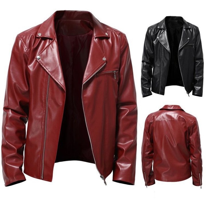 Mens Autumn PU All-match Casual Lapel Motorcycle Leather Jacket