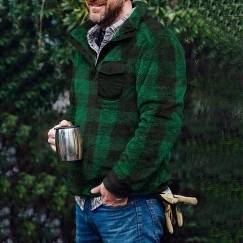 Romanado Fleece Jacket Cow Print Button Jacket Green Houndstooth Jacket Funny Gifts