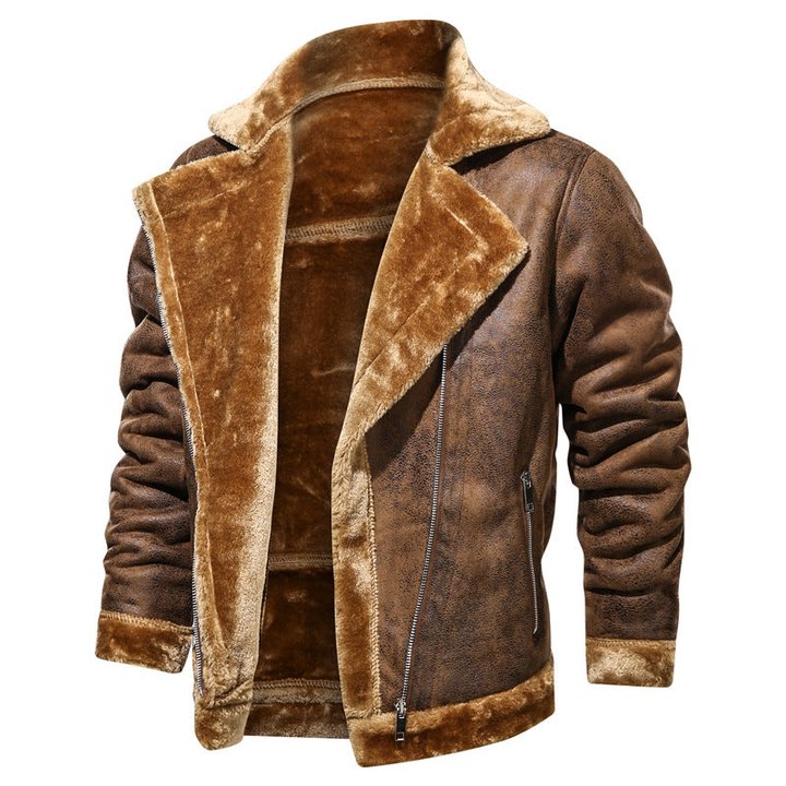 Mens RAF Aviator Faux Fur Leather Jacket Coat Bomber Fleece Pilot Flying Outwear - Image 8
