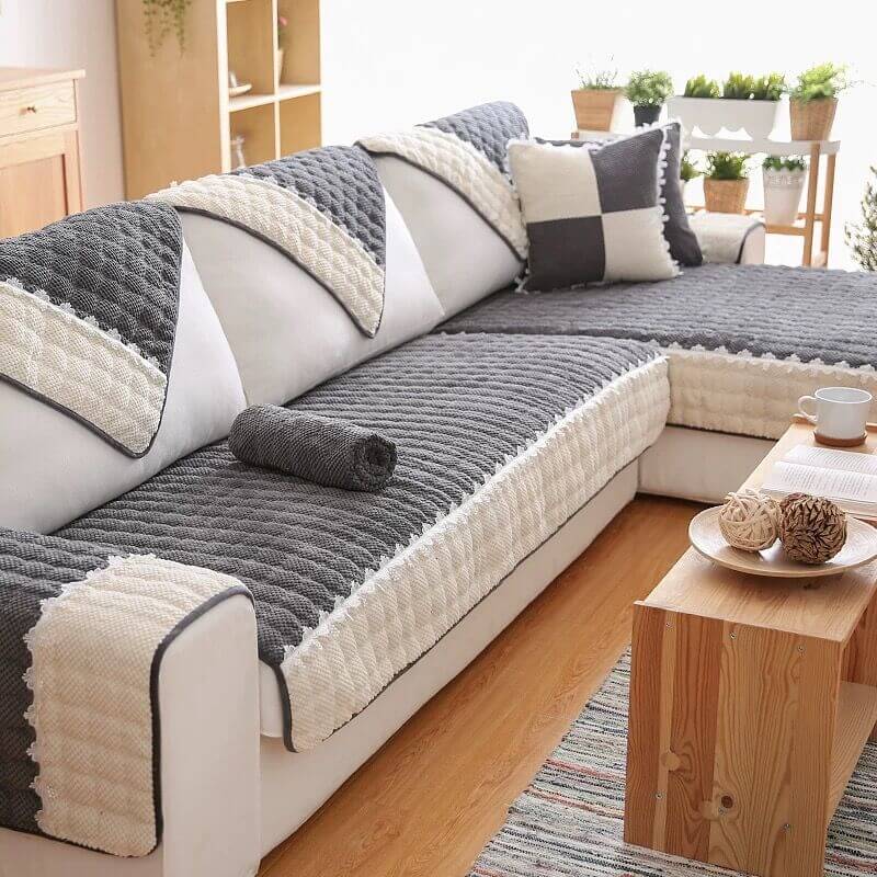 Super Soft Plush Couch Cover, Anti-Slip Sectional Couch Cover, L Shape Sofa Cover